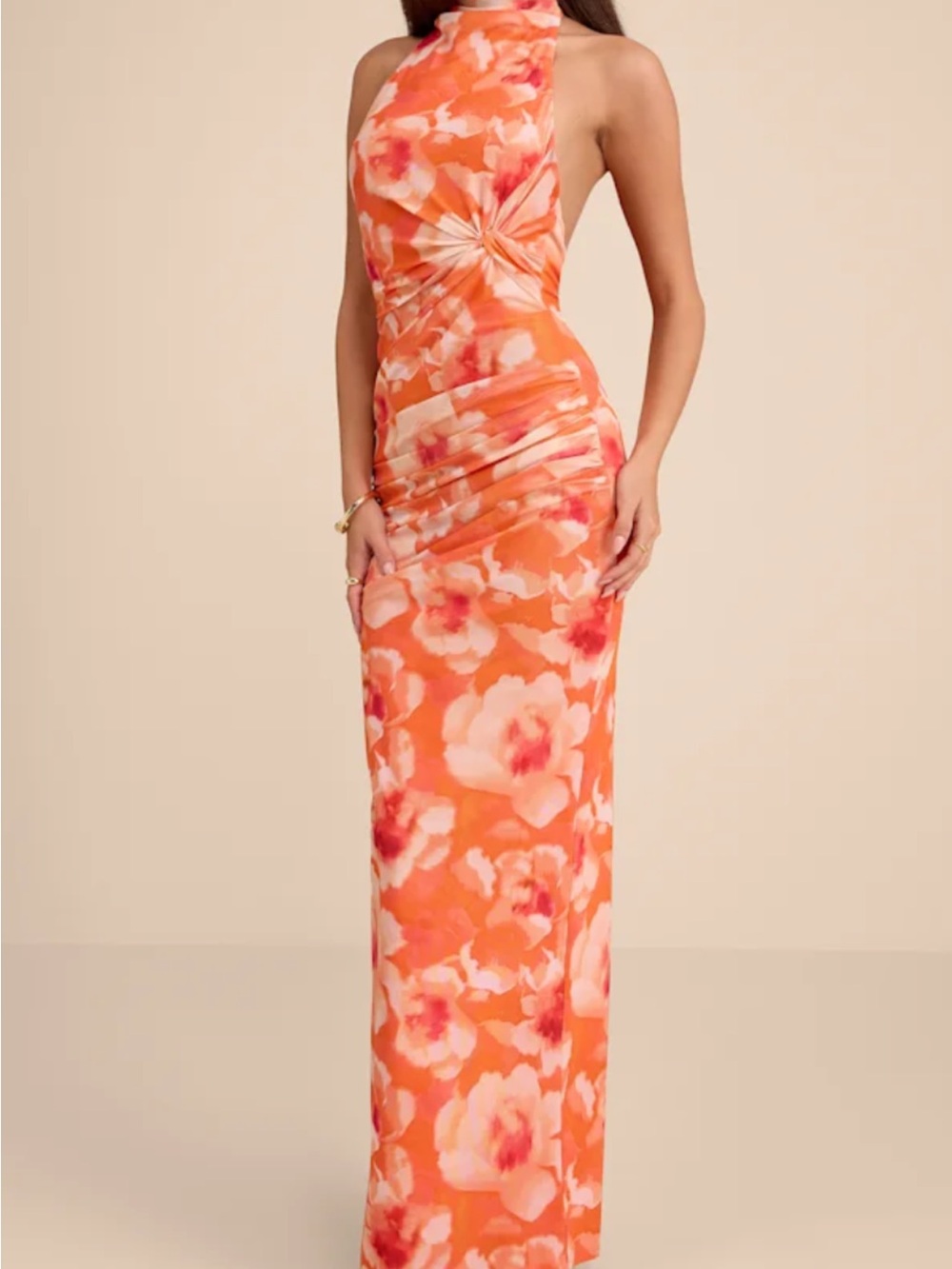 Lulus Orange Floral Halter Maxi Dress